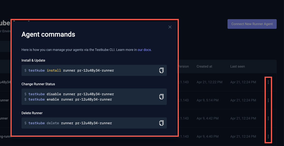 Manage Runner Agent Dialog